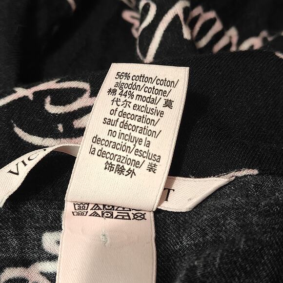 Victoria Secret Allover Signature Pink Black Pajama Set Women's Large - Picture 7 of 11